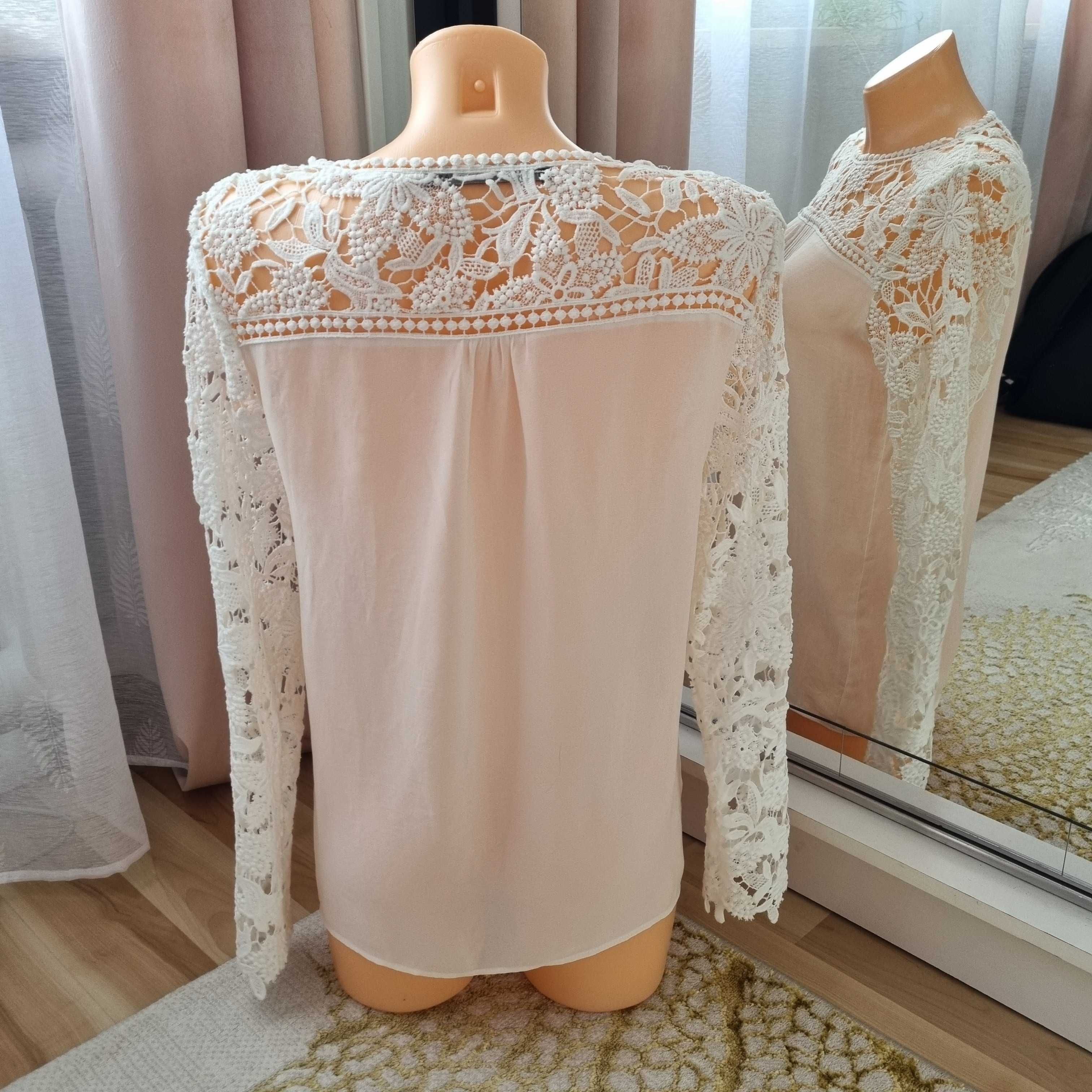 Kobieca bluzka Zara Basic zwiewna koronkowa rozmiar S