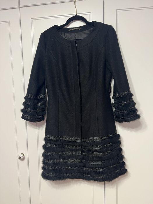 Płaszcz damski wełniany z futrem