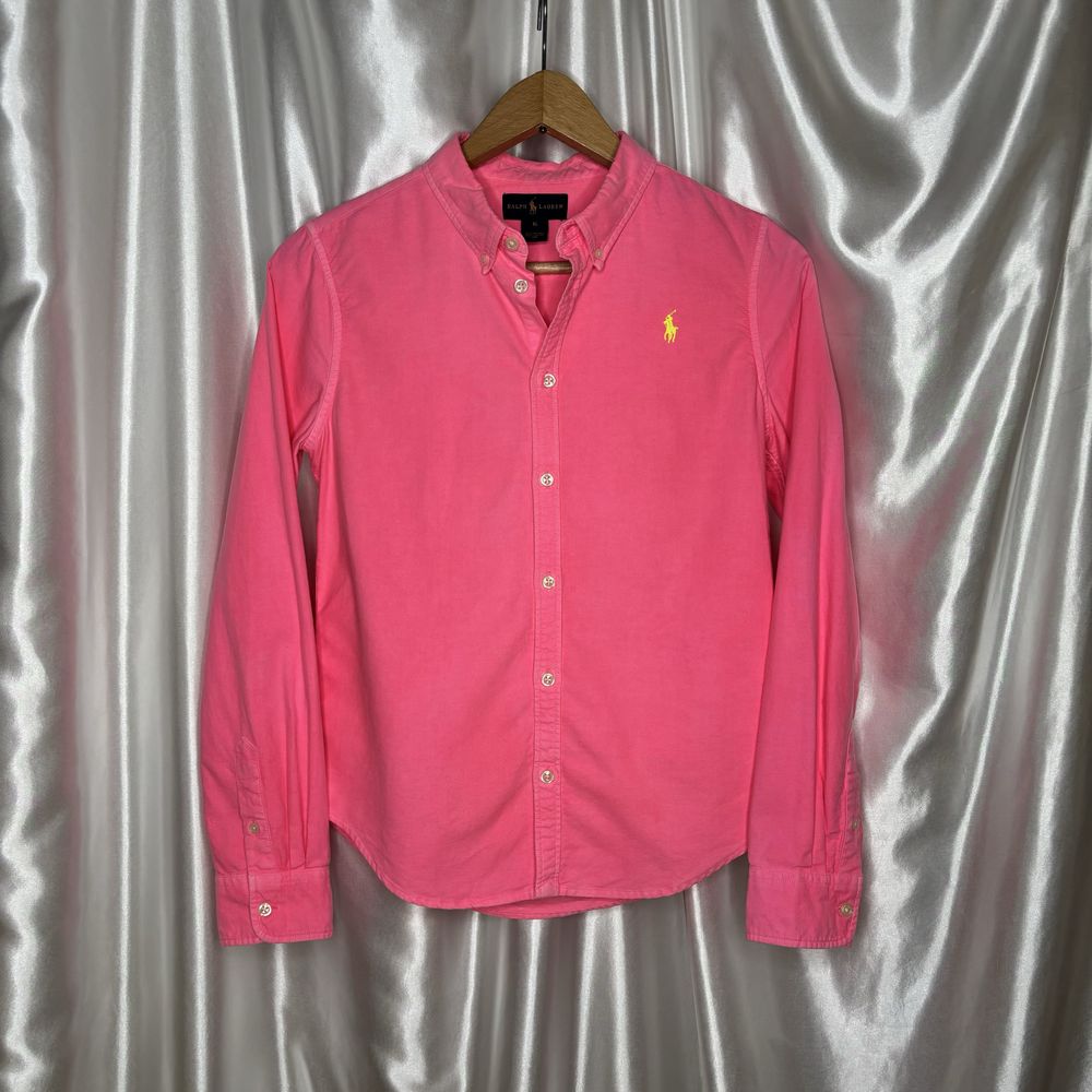 różowa neonowa koszula z długim rękawem Ralph Lauren haft logo