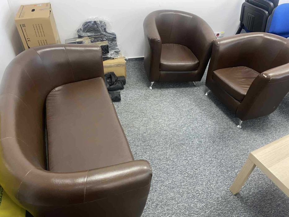 sofa i fotele skórzane brązowe