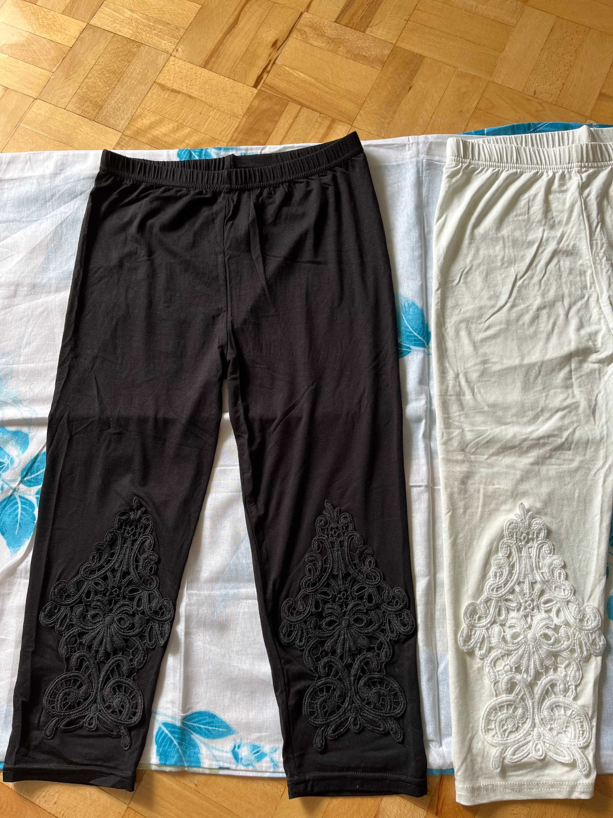 2 pary legginsow damskichz koronką czarne i biale R S
