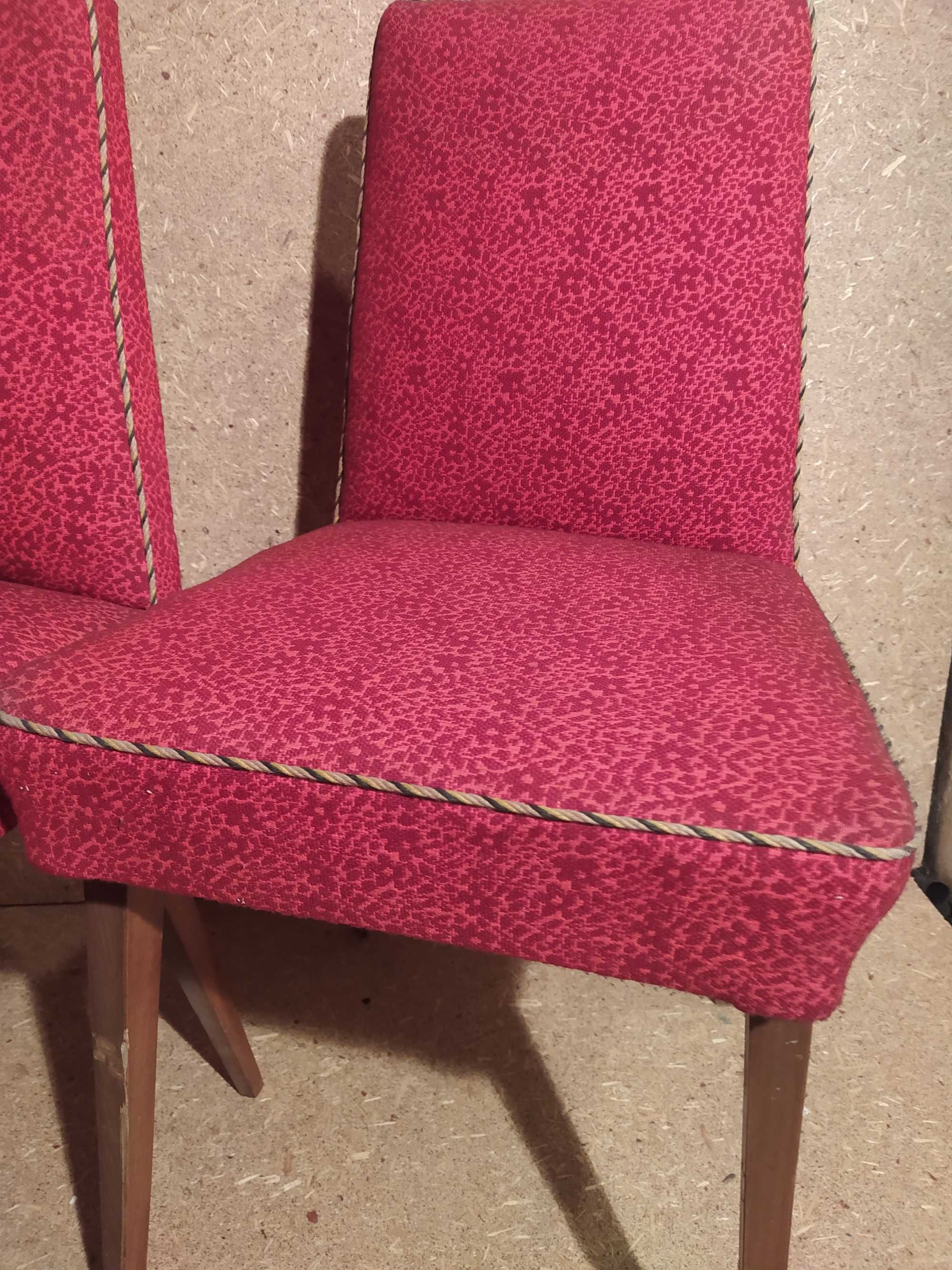 Krzesło / fotel czerwony melanż zestaw 4 szt. vintage lata 70 PRL