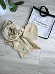 beżowy komplet set czapka +szal Cashmere 50% kaszmir 50%wełna