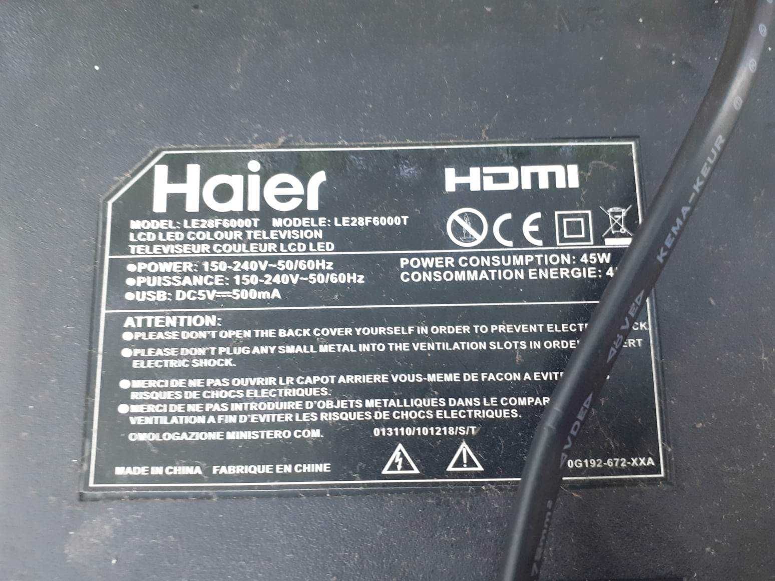 Telewizor 28" HAIER LED LE28F6000T - stan idealny, 100% sprawny