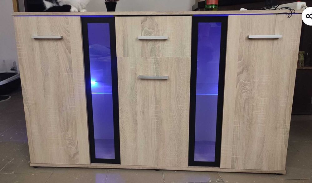 Witryna Barek Komoda Szafka pod TV Dąb Sonoma 140 cm SUPER STAN