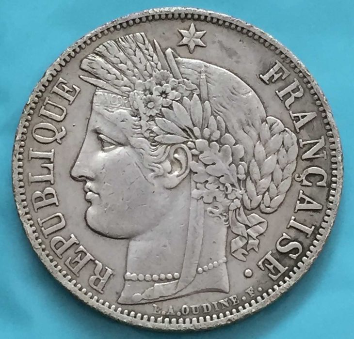França 5 Francos 1850 BB - prata - ESCASSA      (KM#761.2)