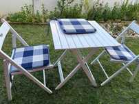 Mesa 60x60 + 2 cadeiras em madeira  + 3 almofadas - Jardim ou Varanda