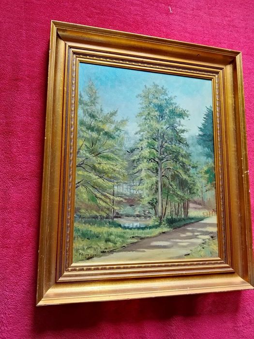 Stary obraz na płótnie sygnowany 1970 rok  .