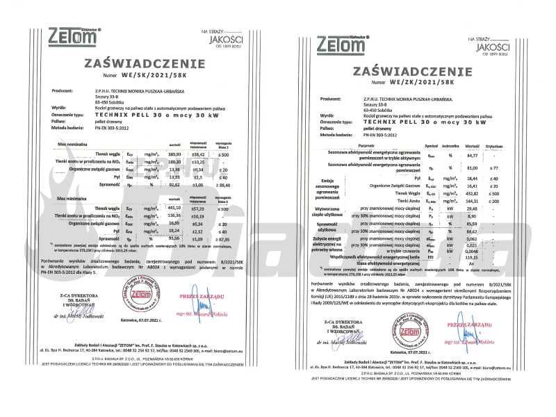 Piec, kocioł C.O. Ekopel 30 kW DUO na PELLET + ekogroszek 5 KLASA