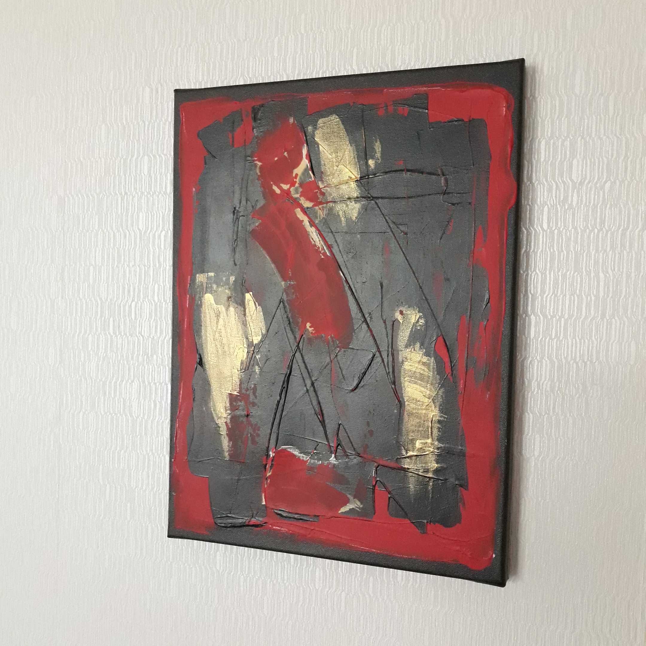 akryl, obraz na drewnianej ramie, 30x40cm, abstrakcja, z kolorem zlota