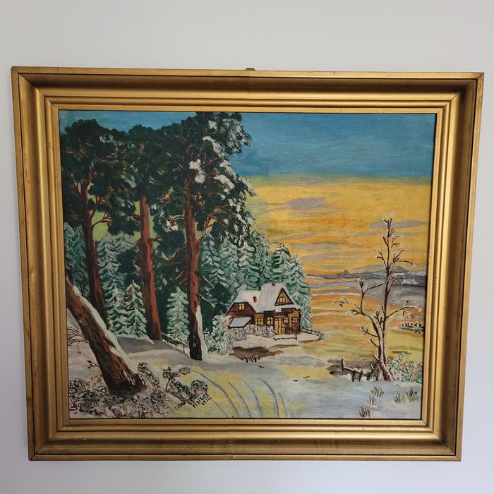 Obraz zimy sygnowany 1975 rok