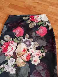 Prosta ołówkowa spódnica damska w kwiaty vintage rozmiar XS