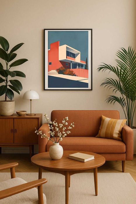 Plakat jak obraz 50x70cm | na płótnie bez ramy grafika | Mid-Century