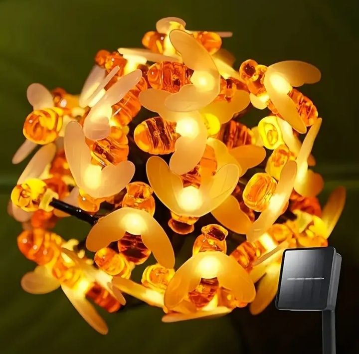 Przepiękne lampki solarne LED w kształcie pszczółek-7 m. i 50 lampek!
