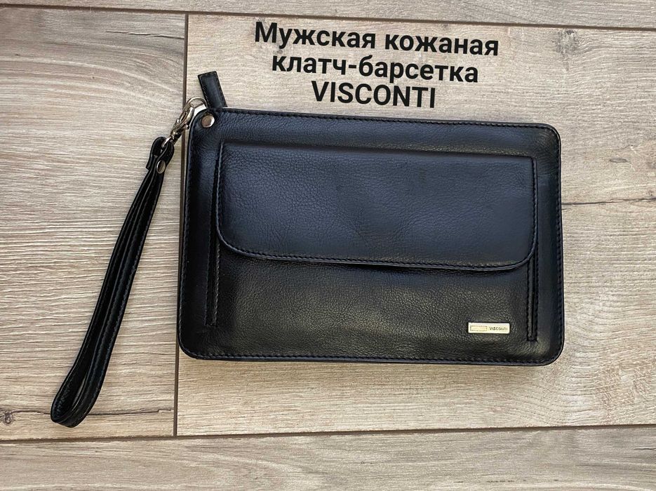 Мужская кожаная клатч-барсетка VISCONTI черная