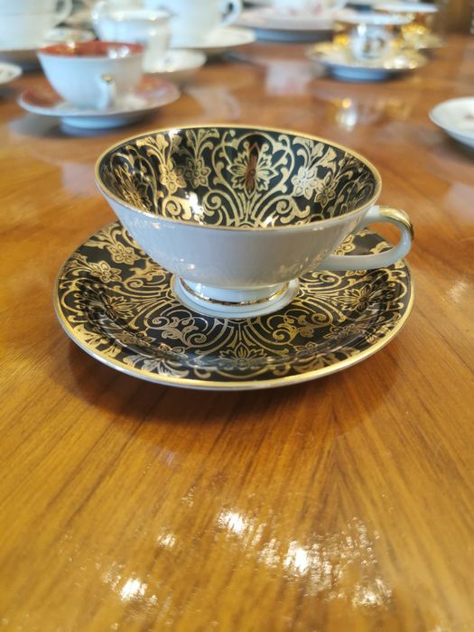 DUO stara porcelana Bavaria czarny złoty filiżanka spodek