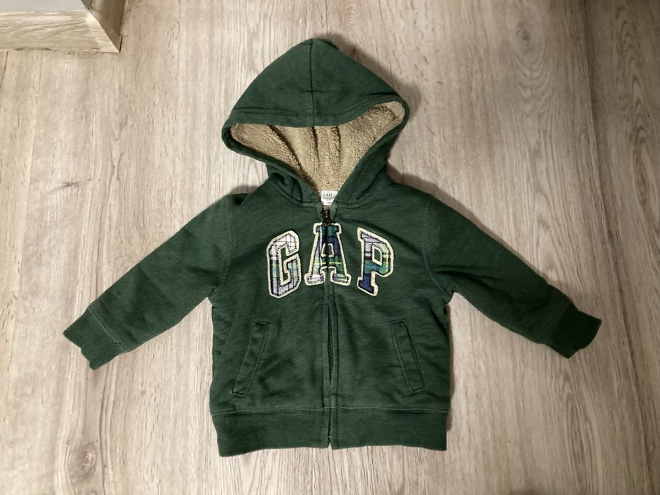 Bluza GAP rozmiar 80 zielona z futerkiem miś
