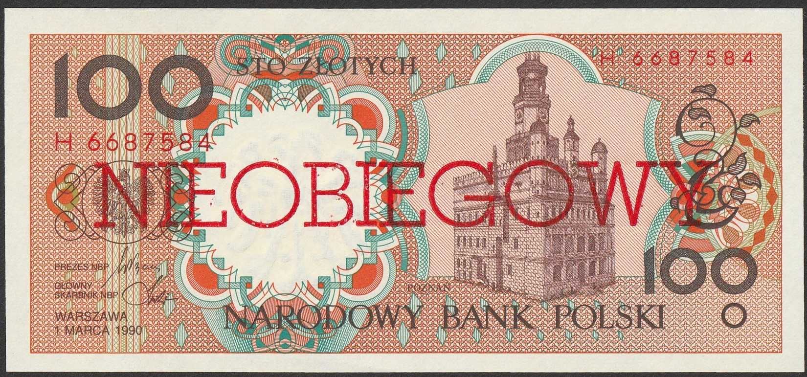 Polska 100 złotych 1990 - NIEOBIEGOWY - stan bankowy UNC