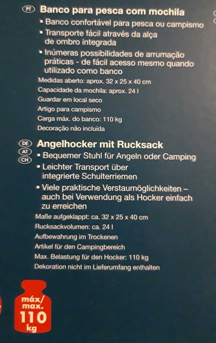 Banco para PESCA ou CAMPISMO com mochila - Artigo NOVO.