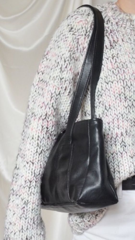 Vintage elegancka torebka torba skórzana na ramię do ręki czarna