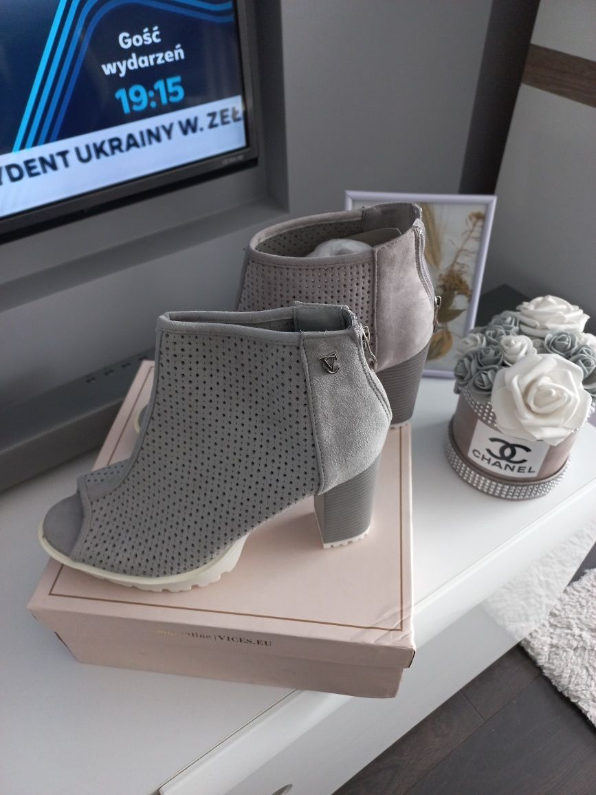 Botki szare open toe z odkrytym palcem rozm 39