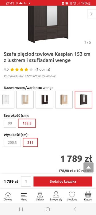 Szafa pięciodrzwiowa z lustrem