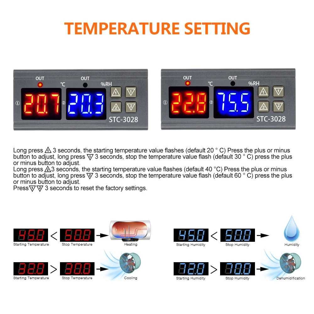 *Termohigrometr - Inkubator  REGUL TEMP I WILGOTNOŚCI  STC-3028 / 230V