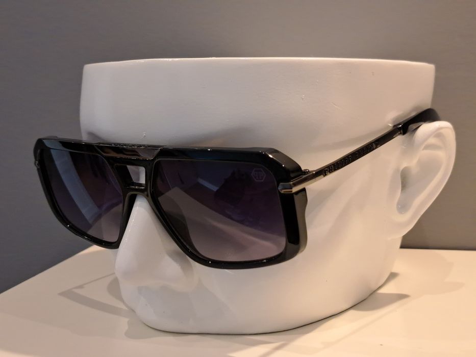 PHILIPP PLEIN czarne nowe męskie okulary przeciwsłoneczne logo grafit