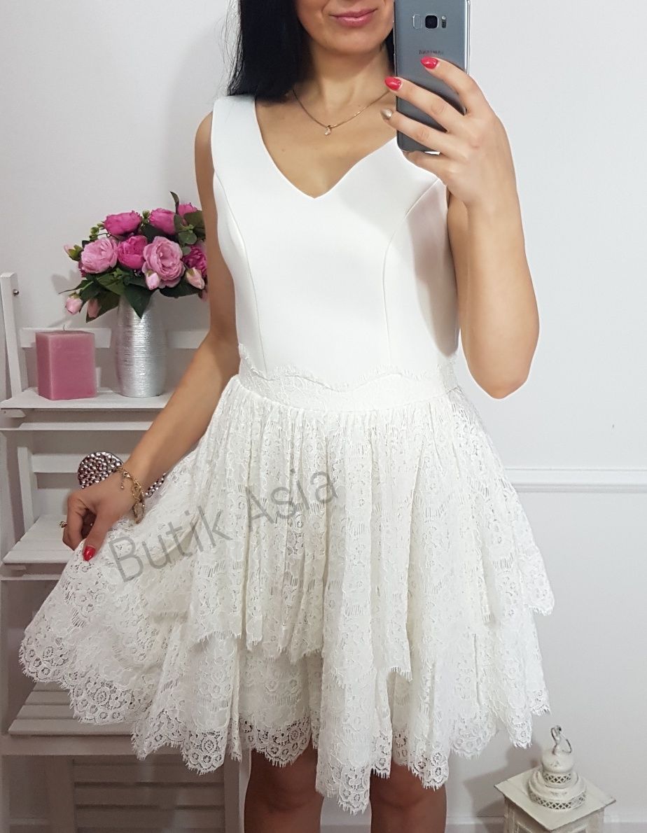 Sukienka biała,kremowa koronkowa rozkloszowana nowa promocja ślub hit