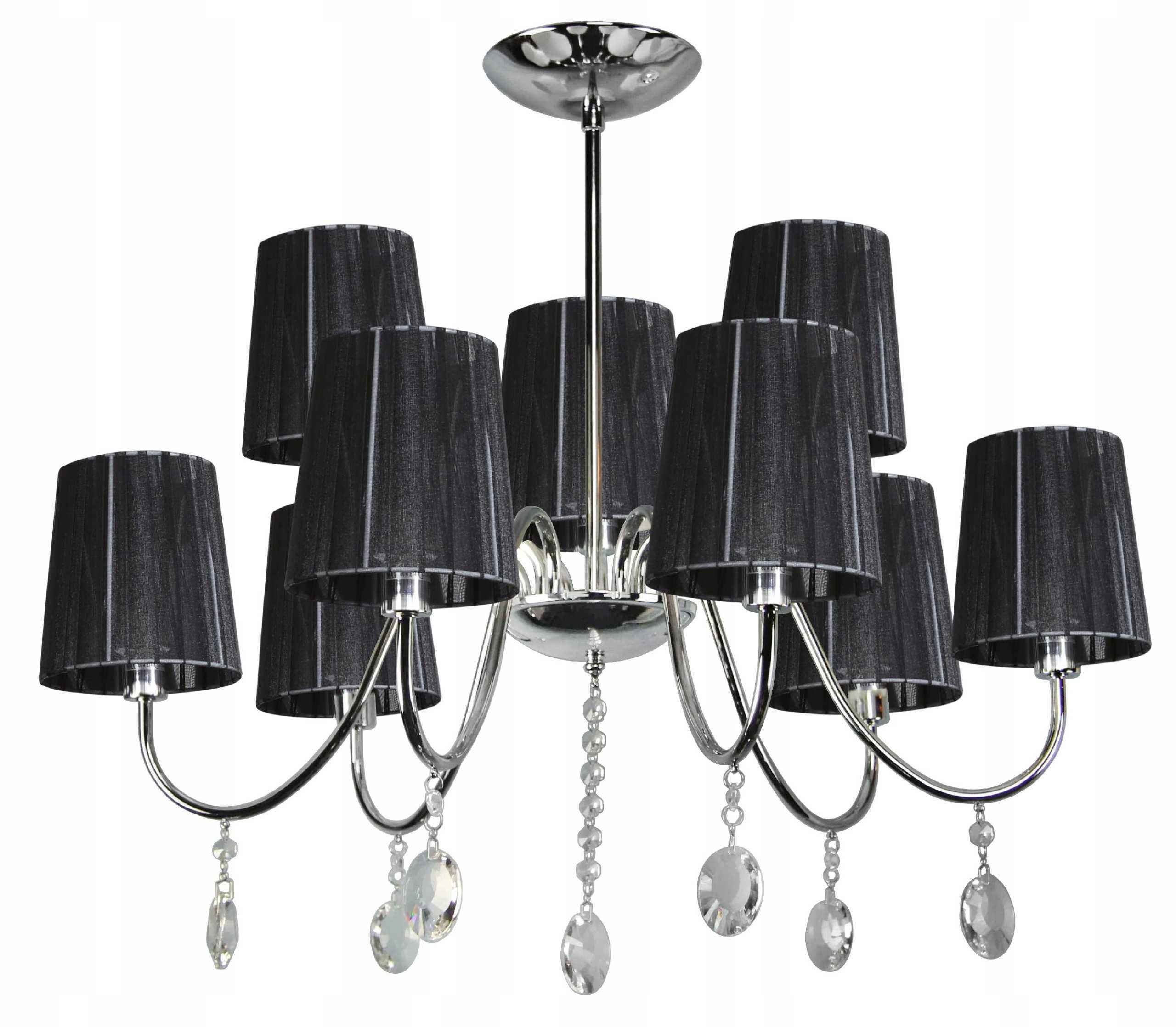 NOWA Ekskluzywna lampa wisząca kryształy glamour żyrandol black abażur