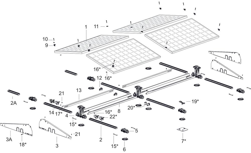 Kit de 6 paineis fotovoltaicos para telhado plano - NOVO