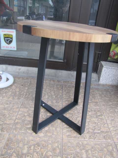 Okrągły stolik kawowy 45cm pomocniczy styl rustykalny nogi metal czerń