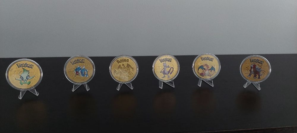 Moedas POKÉMON em Metal maciço 6 Unidades + Apliques NOVAS