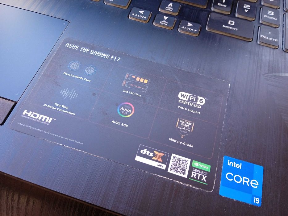 Laptop gamingowy ASUS TUF Gaming F17, i5, RTX 3050, 17,3", stan BD