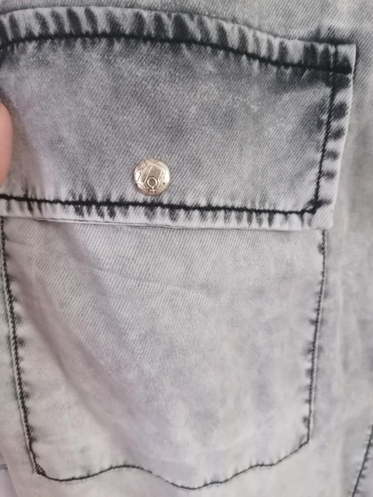 DISHE Dshe koszula jeans szara z kamieniami krysztalami tencel