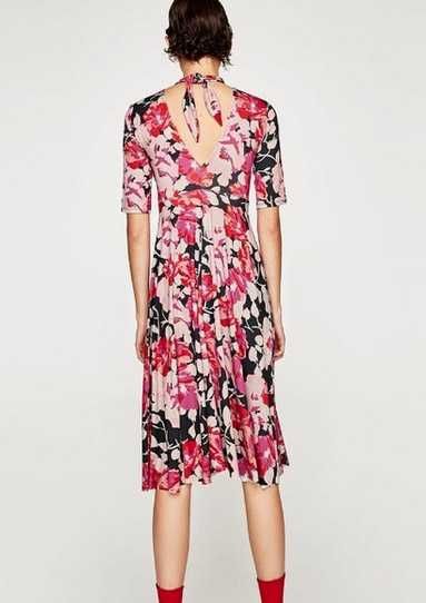 Vestido midi preto com laçada da Zara T: M Novo c/etiqueta