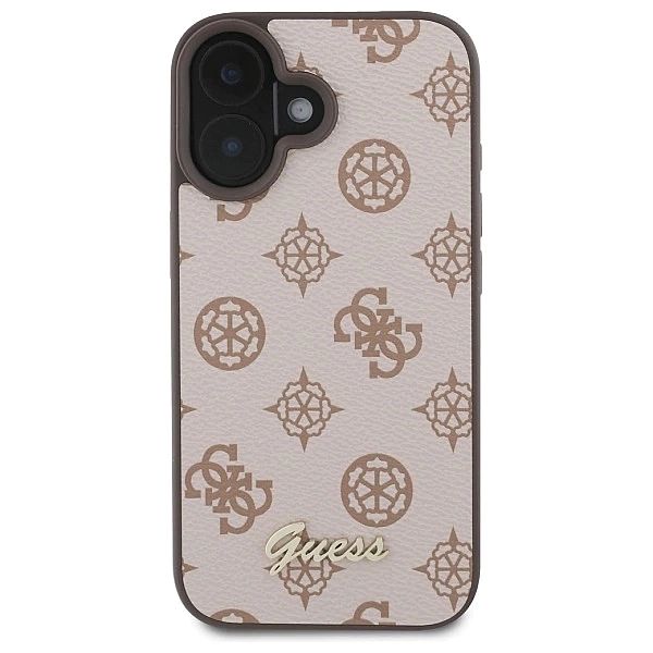 Etui Guess Peony Script MagSafe na iPhone 16 - brązowe