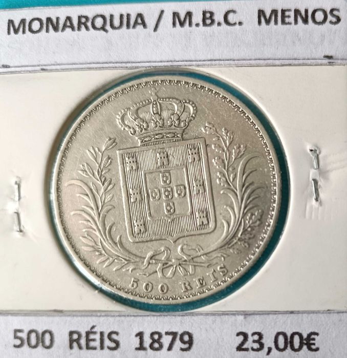 2 Moedas 5 Tostões 500 Réis da Monarquia Portuguêsa  D. Luiz I Prata
