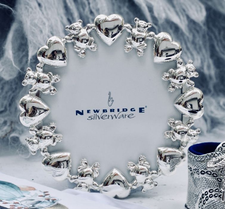 Newbridge Silverware Ramka na Zdjęcia Misie Serca Posrebrzana Okrągła