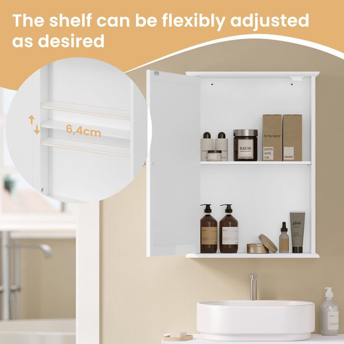 Szafka łazienkowa z lustrem wisząca z półką Biała 12x42x55,5cm WADA