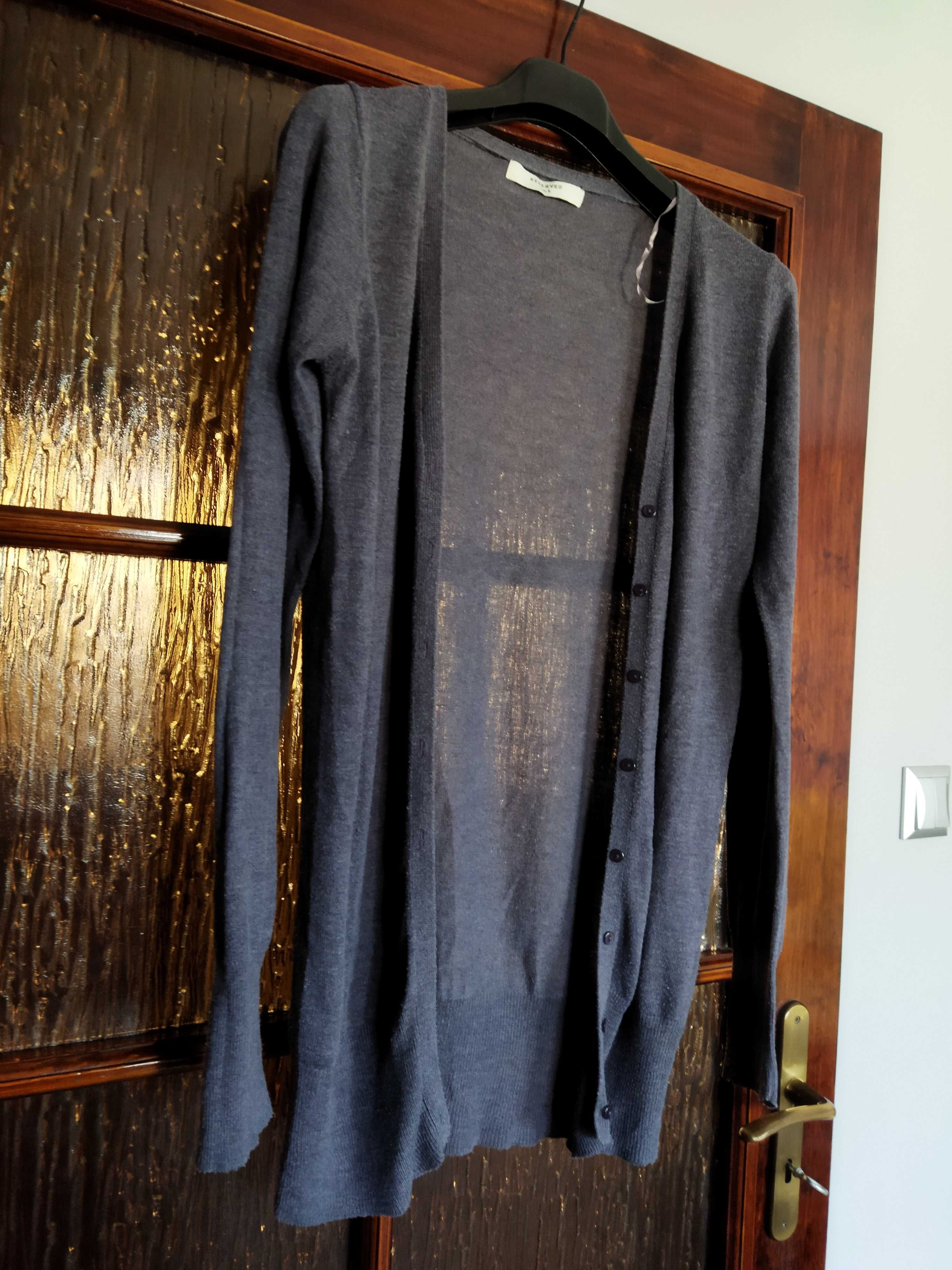 Sweter damski L kardigan guziki lekki cienki Reserved szary w fiolet