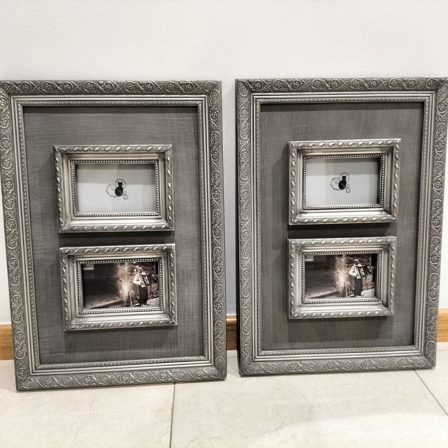 Par de Molduras Cinza Gato Preto 53 cm X 37 cm. Usadas como novas.