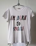 Biały t-shirt C&A ca M brokat nadruk