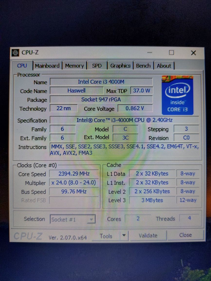 Procesor Intel i3 4000m 2,4Ghz