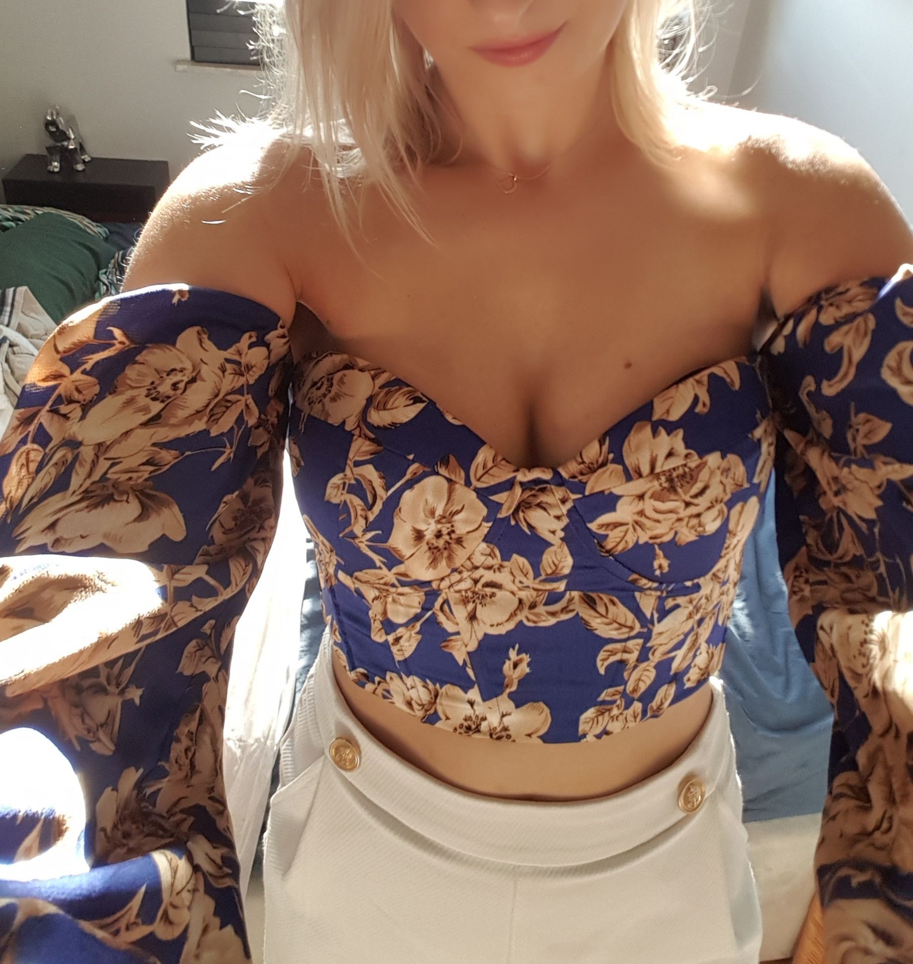Top, krótki top, gorset, bluzka, niebieski, wiązany , 38, M