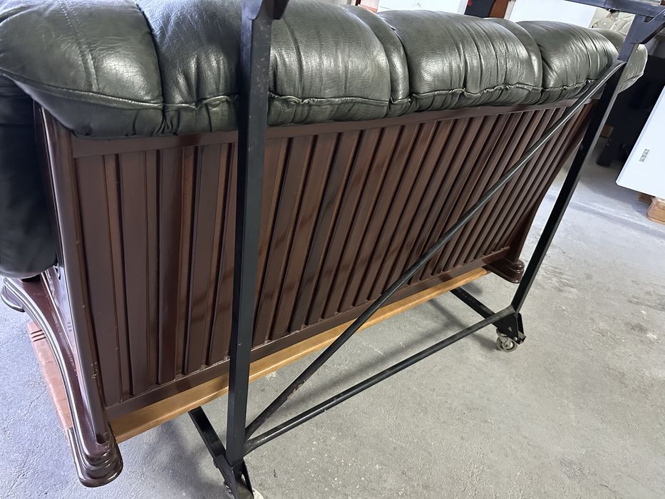 Conjunto 3 sofas madeira maçiça e pele natural