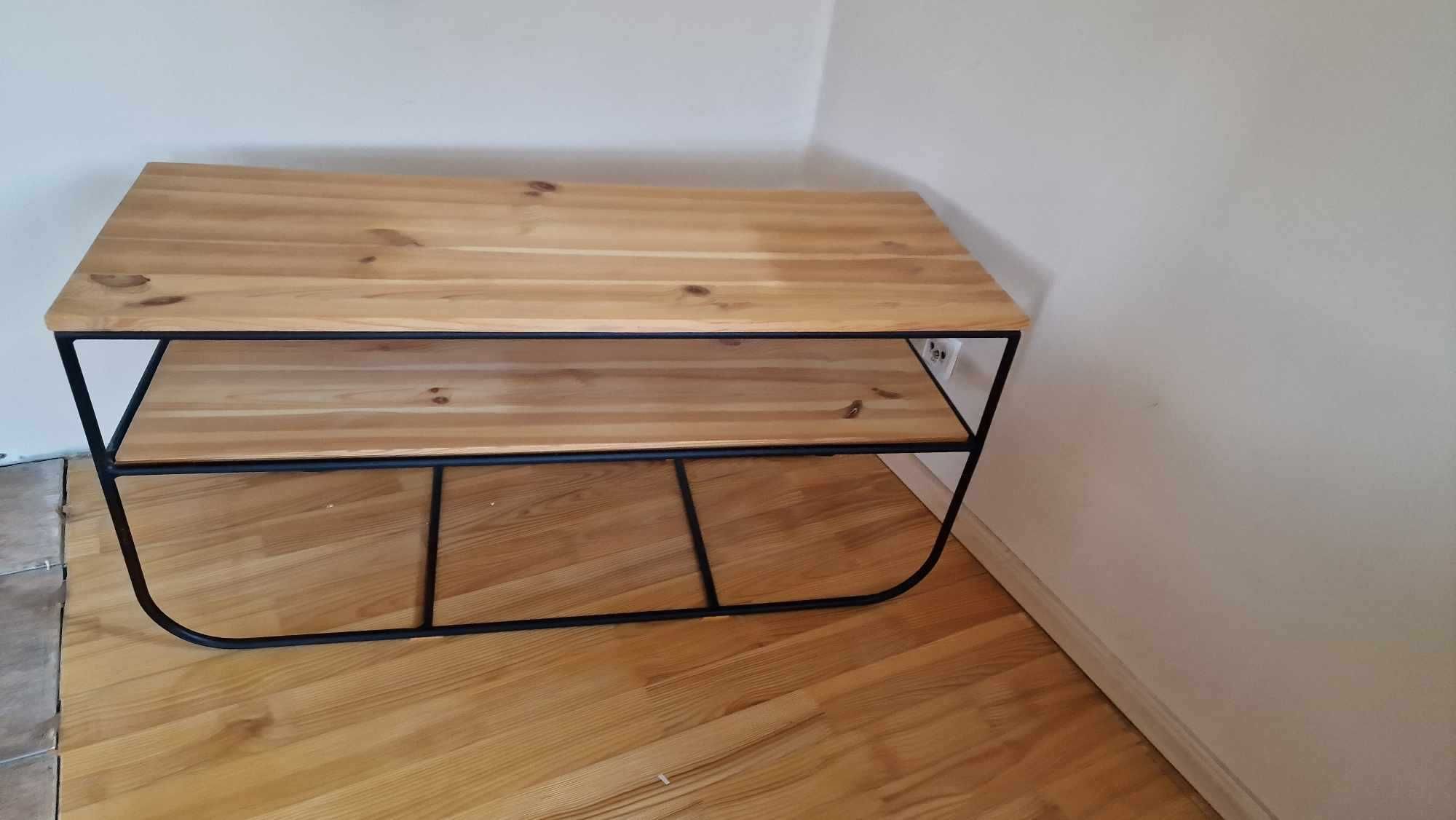 Półka RTV Loft – metal i drewno sosnowe, 110 cm