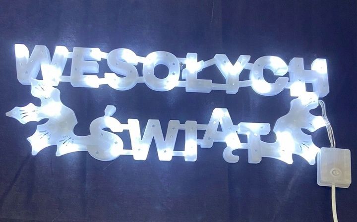 Wesołych Świąt Napis Ozdoba Świąteczna Led Zimno Biały Duwstorny