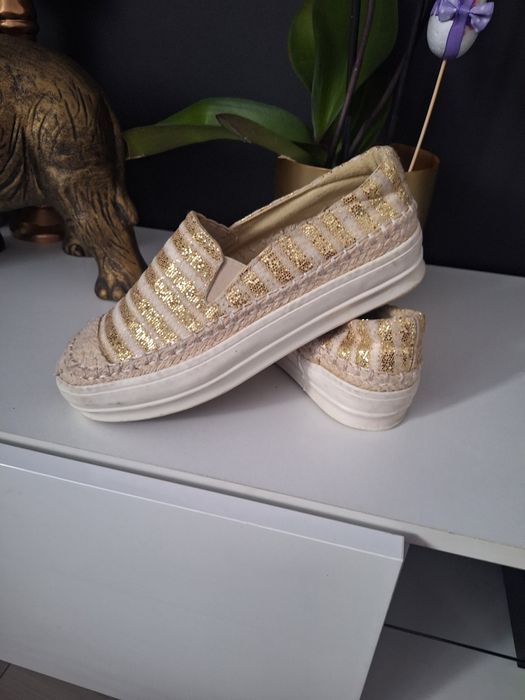 Espadryle 40 złote wiosenne buty gruba podeszwa platforma