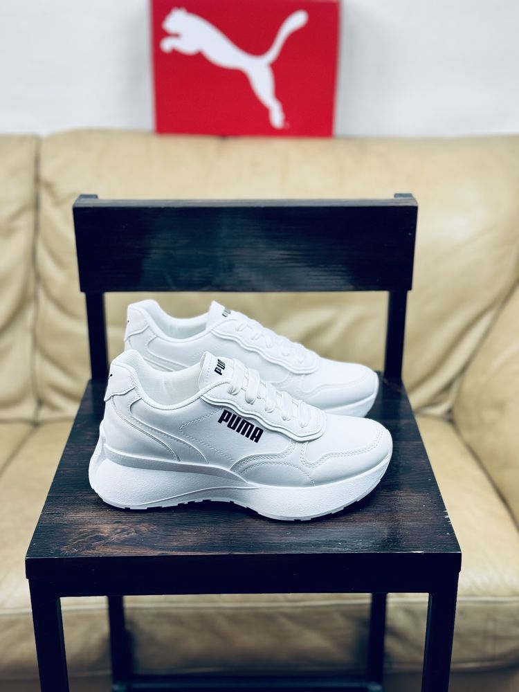 Летние Кроссовки кожаные Puma Cali Bold женские белые красовки Пума